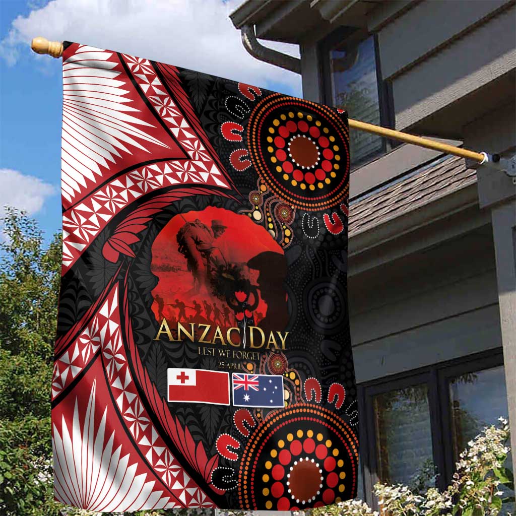 Tonga and Australia ANZAC Day Garden Flag Aboriginal and Ngatu Art Pattern - Gallipoli Lest We Forget LT03 - Polynesian Pride