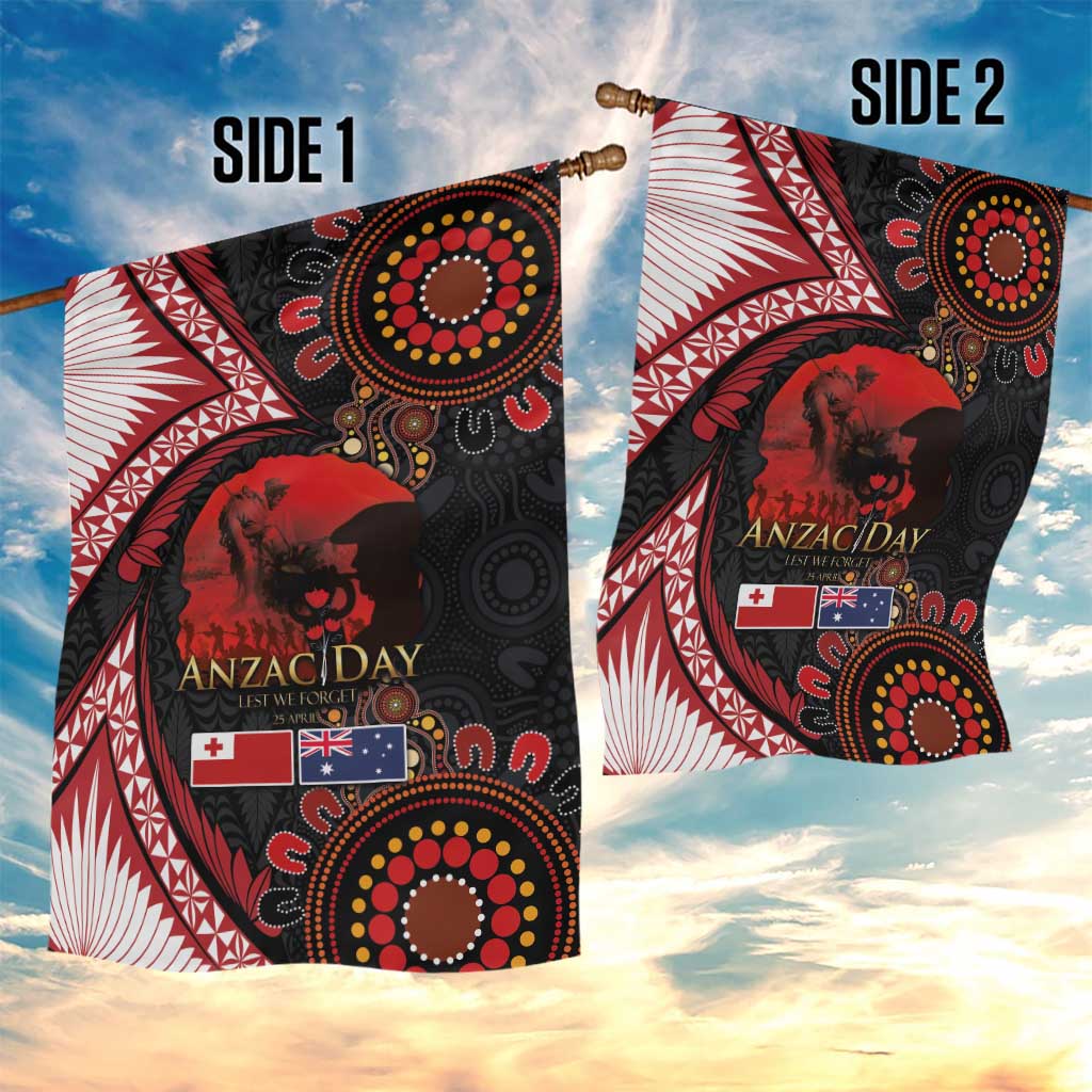 Tonga and Australia ANZAC Day Garden Flag Aboriginal and Ngatu Art Pattern - Gallipoli Lest We Forget LT03 - Polynesian Pride