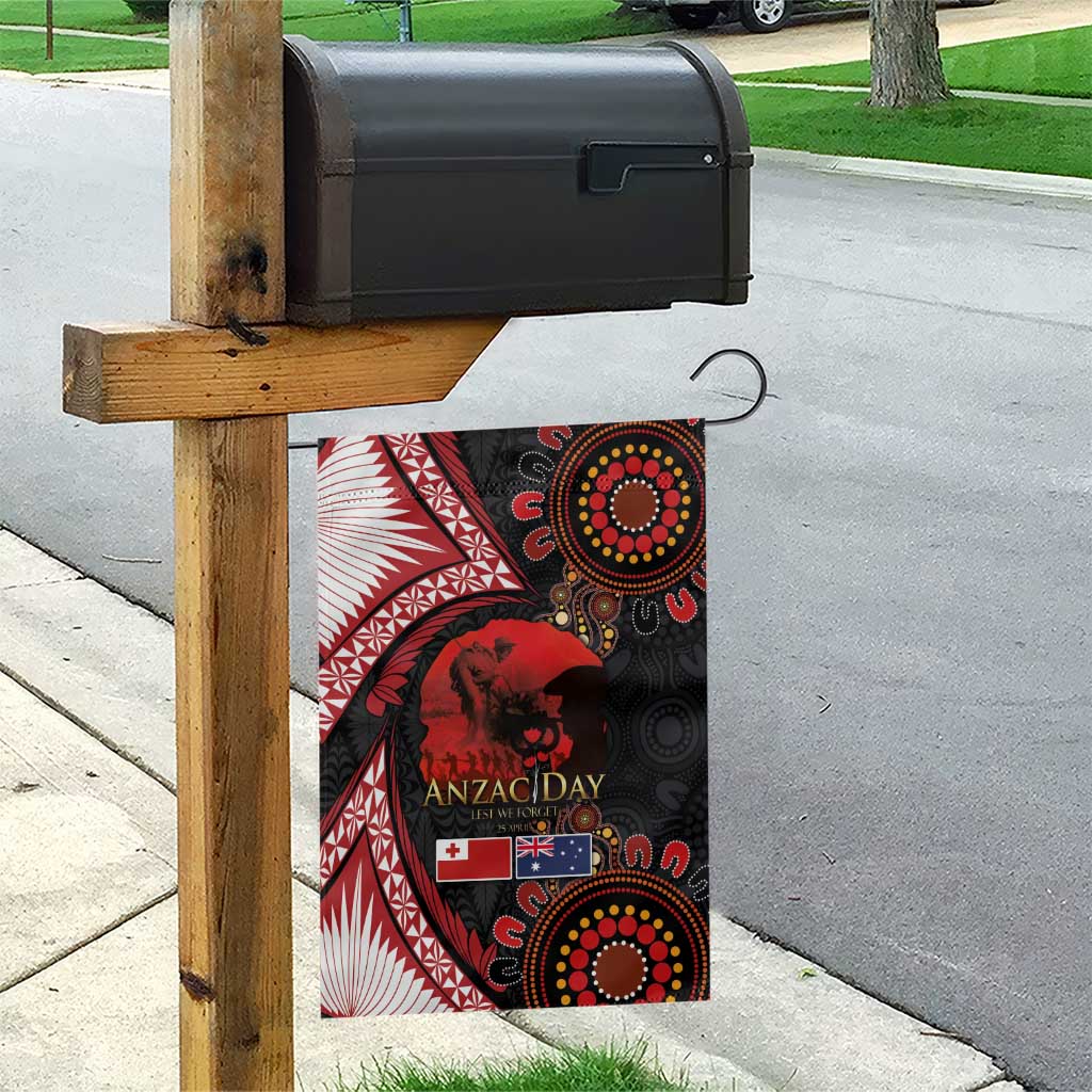Tonga and Australia ANZAC Day Garden Flag Aboriginal and Ngatu Art Pattern - Gallipoli Lest We Forget LT03 - Polynesian Pride