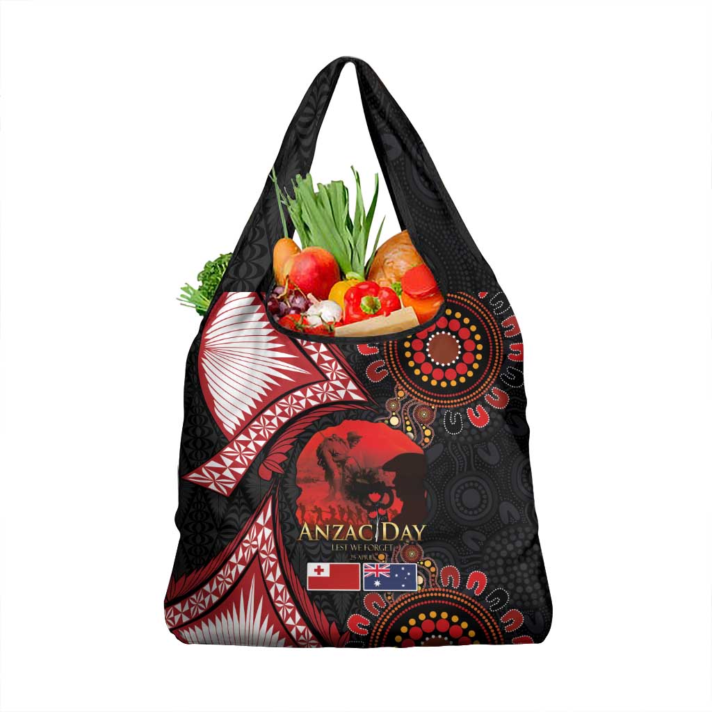 Tonga and Australia ANZAC Day Grocery Bag Aboriginal and Ngatu Art Pattern - Gallipoli Lest We Forget