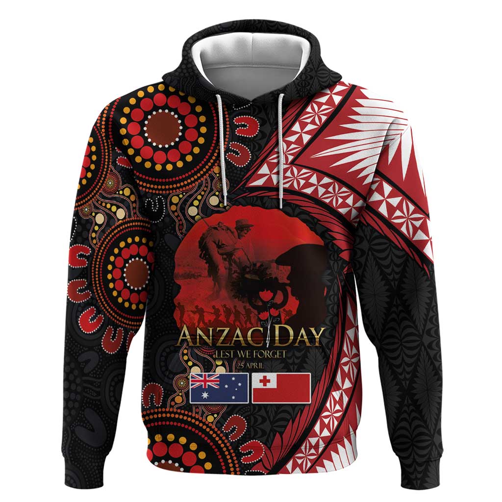 Tonga and Australia ANZAC Day Hoodie Aboriginal and Ngatu Art Pattern - Gallipoli Lest We Forget