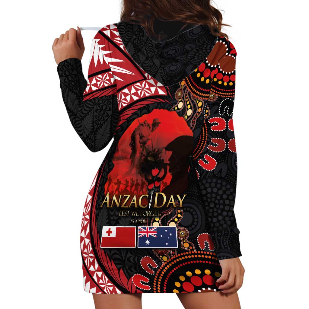 Tonga and Australia ANZAC Day Hoodie Dress Aboriginal and Ngatu Art Pattern - Gallipoli Lest We Forget LT03 - Polynesian Pride