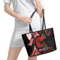 Tonga and Australia ANZAC Day Leather Tote Bag Aboriginal and Ngatu Art Pattern - Gallipoli Lest We Forget