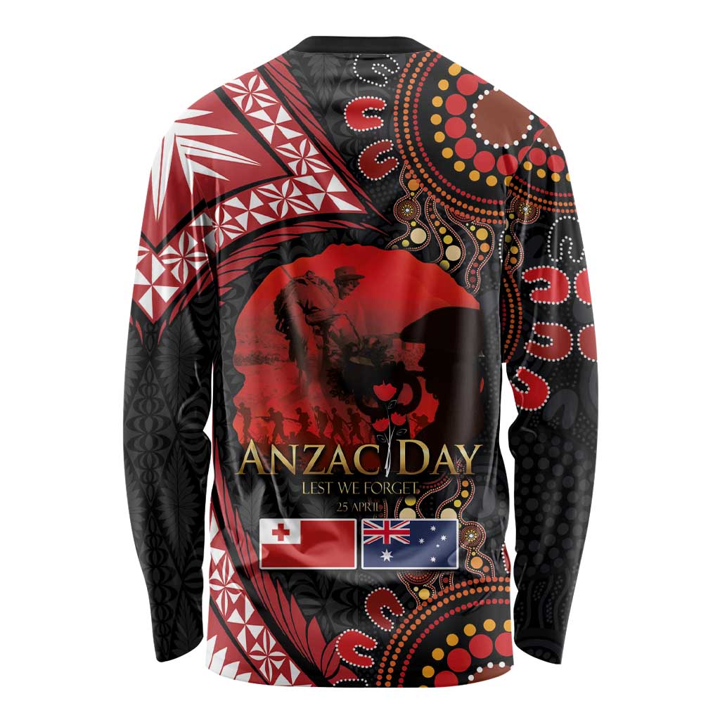 Tonga and Australia ANZAC Day Long Sleeve Shirt Aboriginal and Ngatu Art Pattern - Gallipoli Lest We Forget LT03 - Polynesian Pride