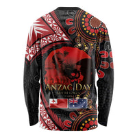 Tonga and Australia ANZAC Day Long Sleeve Shirt Aboriginal and Ngatu Art Pattern - Gallipoli Lest We Forget LT03 - Polynesian Pride