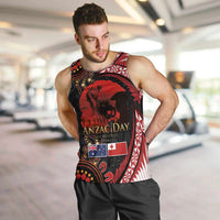 Tonga and Australia ANZAC Day Men Tank Top Aboriginal and Ngatu Art Pattern - Gallipoli Lest We Forget LT03 Black - Polynesian Pride