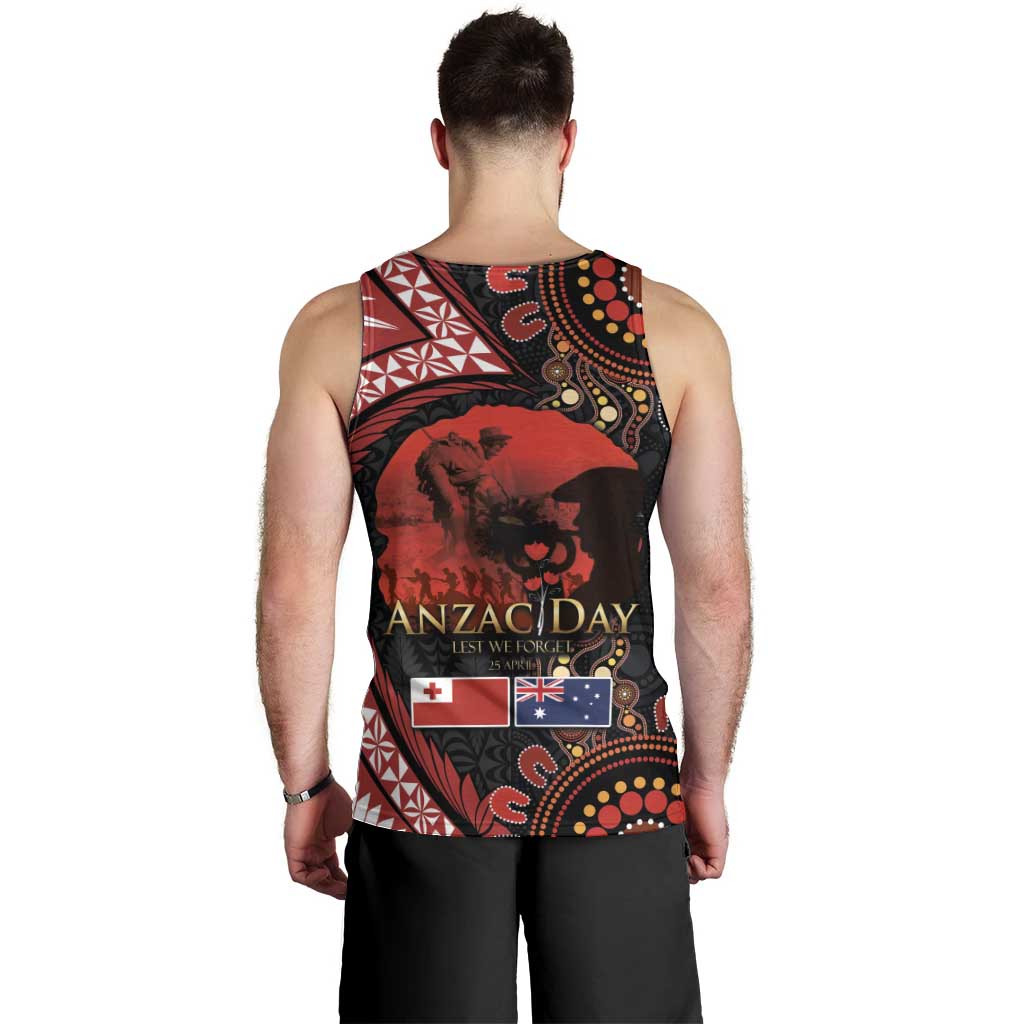 Tonga and Australia ANZAC Day Men Tank Top Aboriginal and Ngatu Art Pattern - Gallipoli Lest We Forget LT03 - Polynesian Pride