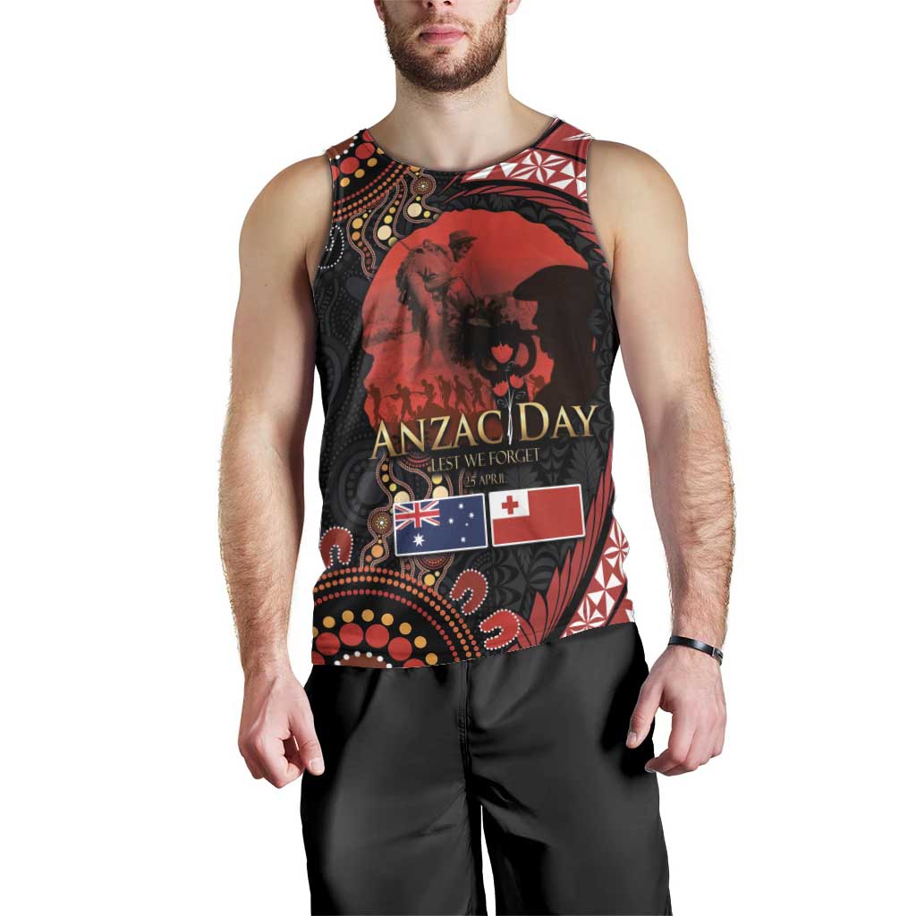 Tonga and Australia ANZAC Day Men Tank Top Aboriginal and Ngatu Art Pattern - Gallipoli Lest We Forget LT03 - Polynesian Pride