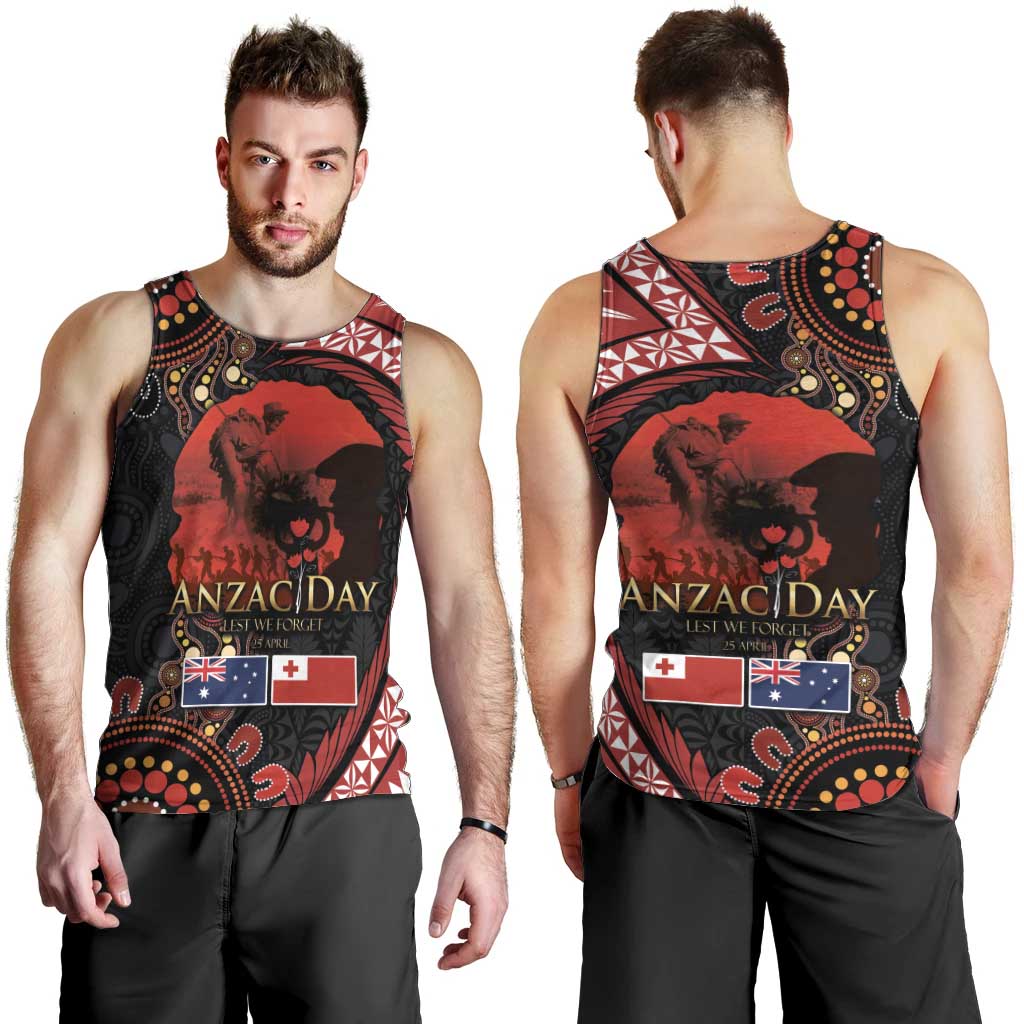 Tonga and Australia ANZAC Day Men Tank Top Aboriginal and Ngatu Art Pattern - Gallipoli Lest We Forget LT03 - Polynesian Pride