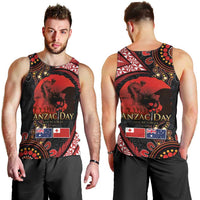 Tonga and Australia ANZAC Day Men Tank Top Aboriginal and Ngatu Art Pattern - Gallipoli Lest We Forget LT03 - Polynesian Pride