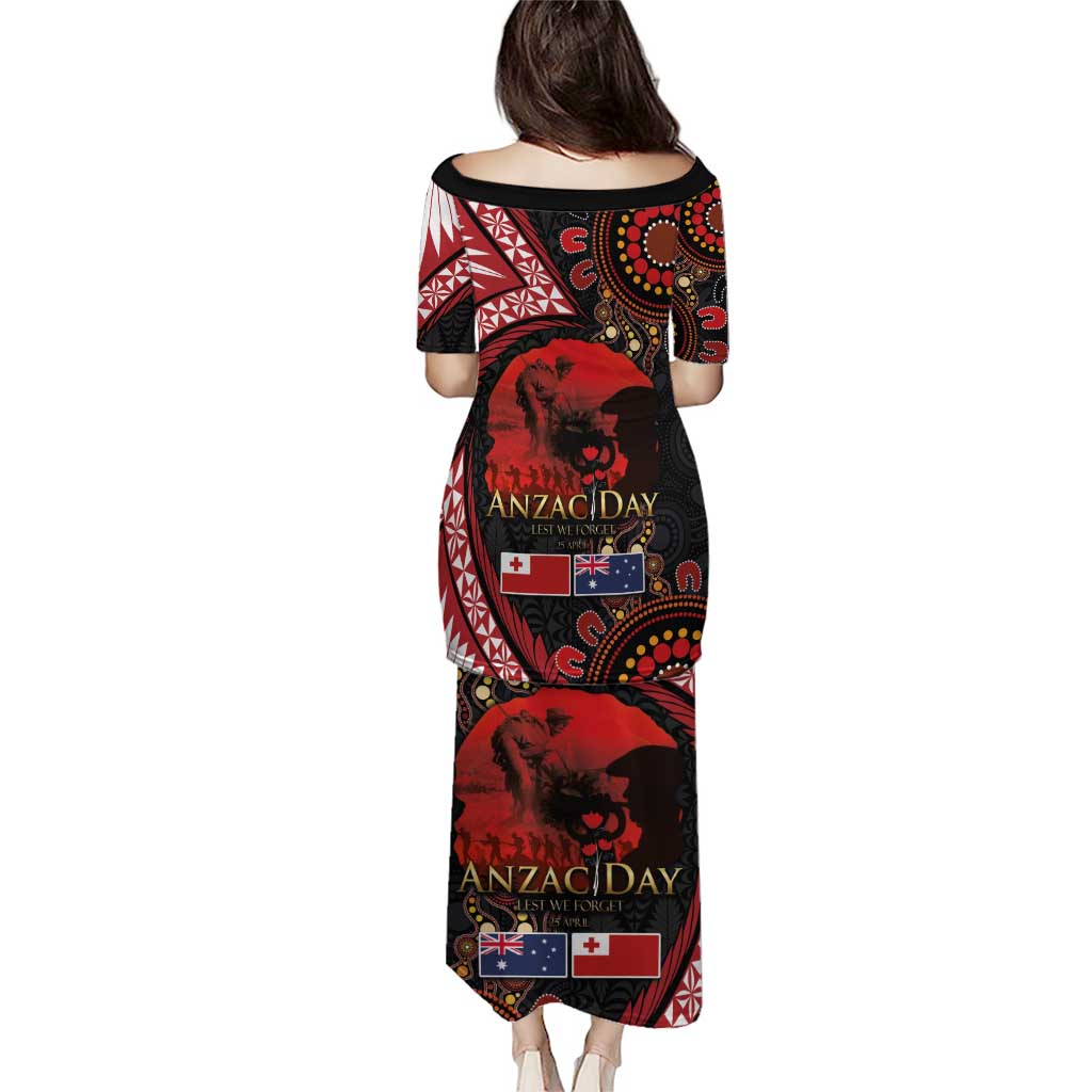 Tonga and Australia ANZAC Day Puletasi Aboriginal and Ngatu Art Pattern - Gallipoli Lest We Forget LT03 - Polynesian Pride