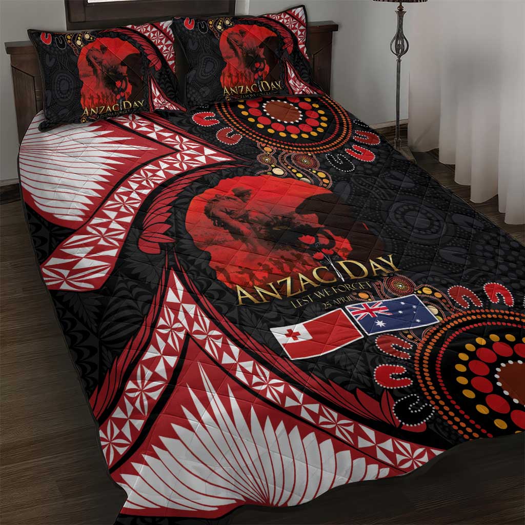 Tonga and Australia ANZAC Day Quilt Bed Set Aboriginal and Ngatu Art Pattern - Gallipoli Lest We Forget