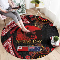 Tonga and Australia ANZAC Day Round Carpet Aboriginal and Ngatu Art Pattern - Gallipoli Lest We Forget