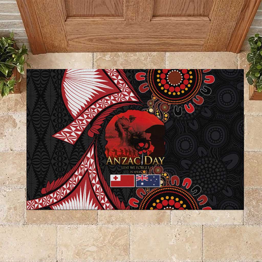 Tonga and Australia ANZAC Day Rubber Doormat Aboriginal and Ngatu Art Pattern - Gallipoli Lest We Forget