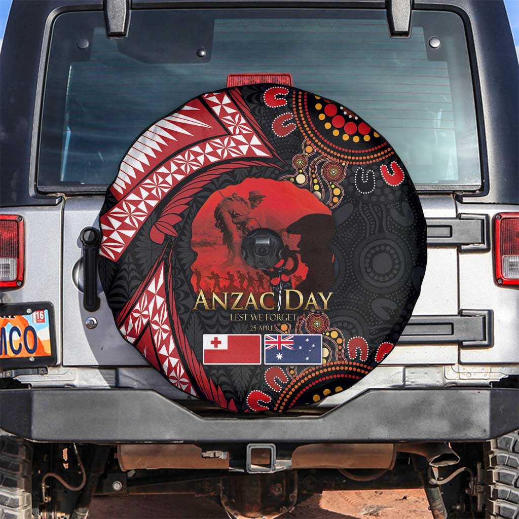 Tonga and Australia ANZAC Day Spare Tire Cover Aboriginal and Ngatu Art Pattern - Gallipoli Lest We Forget