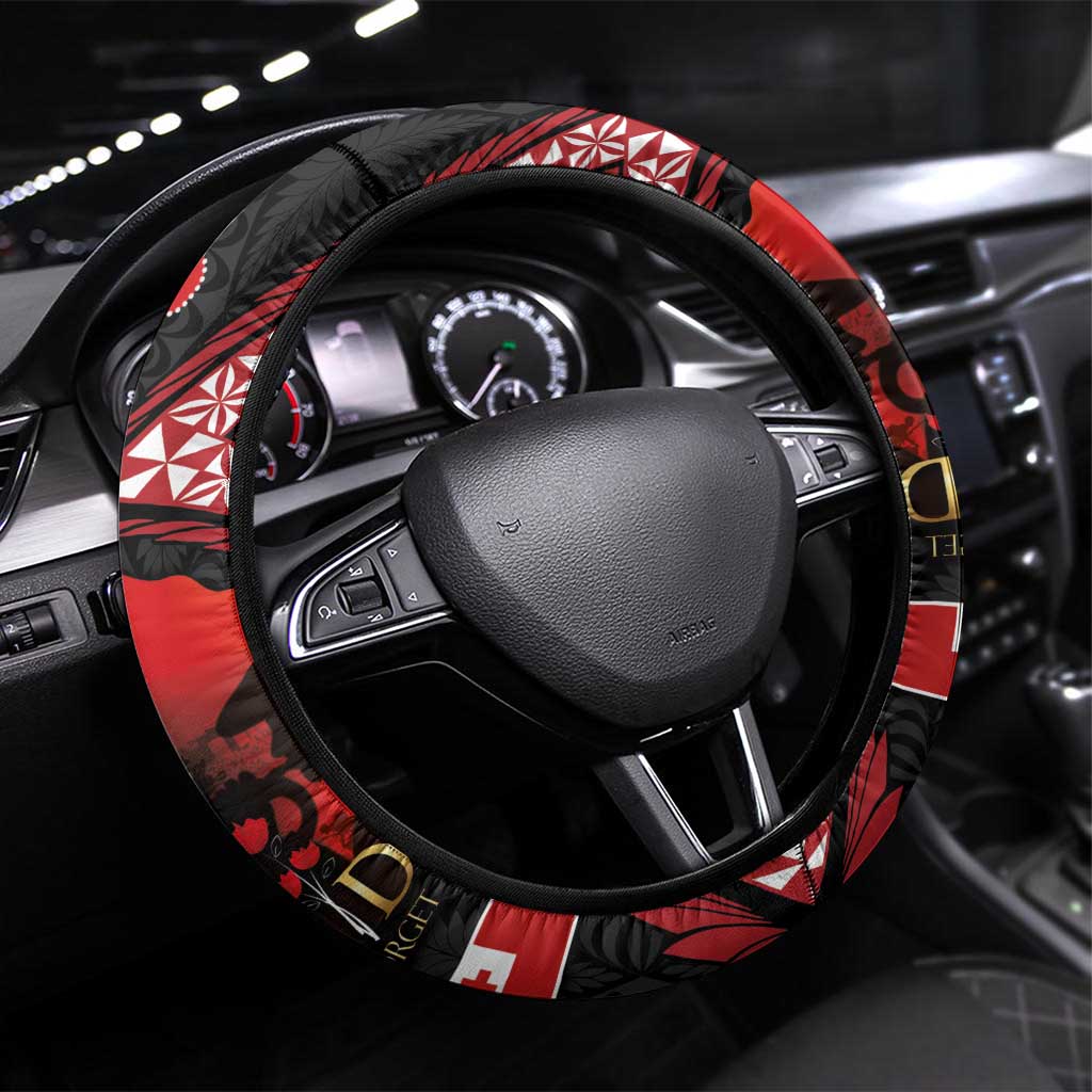 Tonga and Australia ANZAC Day Steering Wheel Cover Aboriginal and Ngatu Art Pattern - Gallipoli Lest We Forget