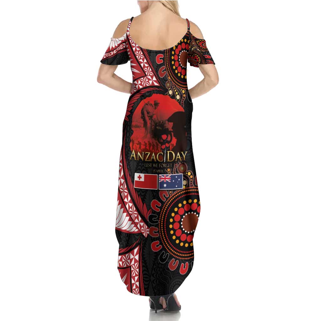 Tonga and Australia ANZAC Day Summer Maxi Dress Aboriginal and Ngatu Art Pattern - Gallipoli Lest We Forget LT03 - Polynesian Pride