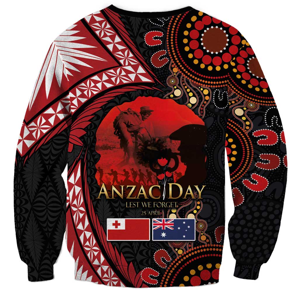 Tonga and Australia ANZAC Day Sweatshirt Aboriginal and Ngatu Art Pattern - Gallipoli Lest We Forget LT03 - Polynesian Pride