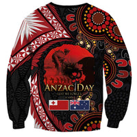 Tonga and Australia ANZAC Day Sweatshirt Aboriginal and Ngatu Art Pattern - Gallipoli Lest We Forget LT03 - Polynesian Pride