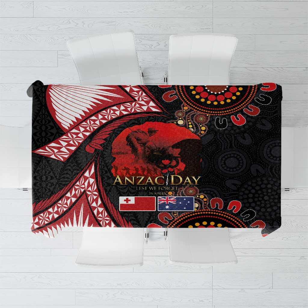 Tonga and Australia ANZAC Day Tablecloth Aboriginal and Ngatu Art Pattern - Gallipoli Lest We Forget