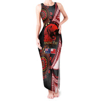 Tonga and Australia ANZAC Day Tank Maxi Dress Aboriginal and Ngatu Art Pattern - Gallipoli Lest We Forget LT03 Women Black - Polynesian Pride
