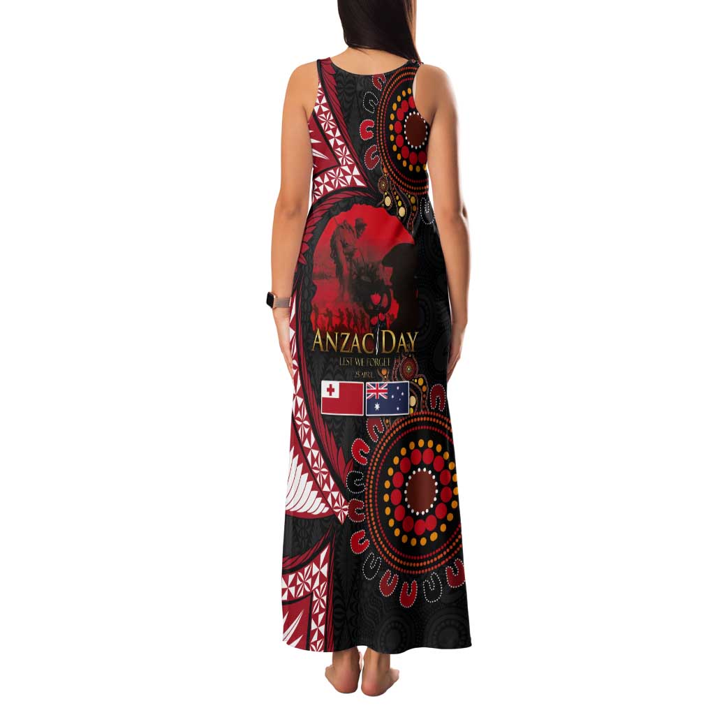 Tonga and Australia ANZAC Day Tank Maxi Dress Aboriginal and Ngatu Art Pattern - Gallipoli Lest We Forget LT03 - Polynesian Pride