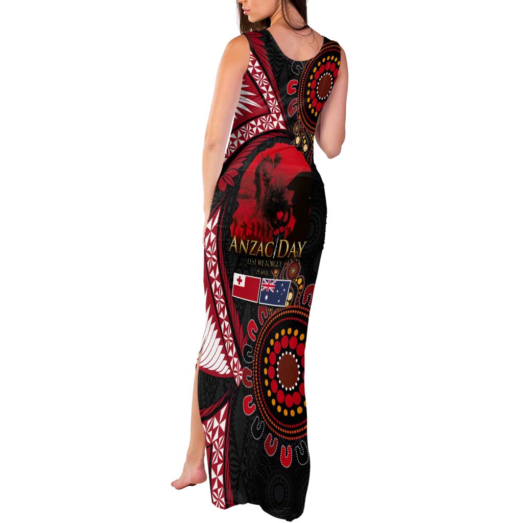 Tonga and Australia ANZAC Day Tank Maxi Dress Aboriginal and Ngatu Art Pattern - Gallipoli Lest We Forget LT03 - Polynesian Pride