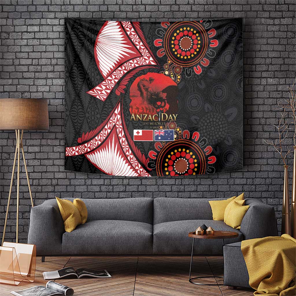 Tonga and Australia ANZAC Day Tapestry Aboriginal and Ngatu Art Pattern - Gallipoli Lest We Forget