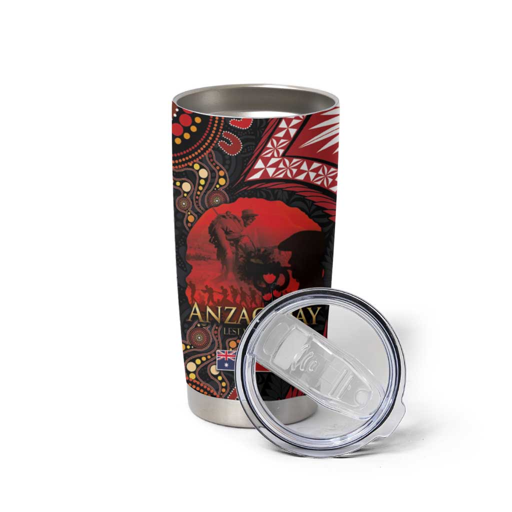 Tonga and Australia ANZAC Day Tumbler Cup Aboriginal and Ngatu Art Pattern - Gallipoli Lest We Forget LT03 - Polynesian Pride