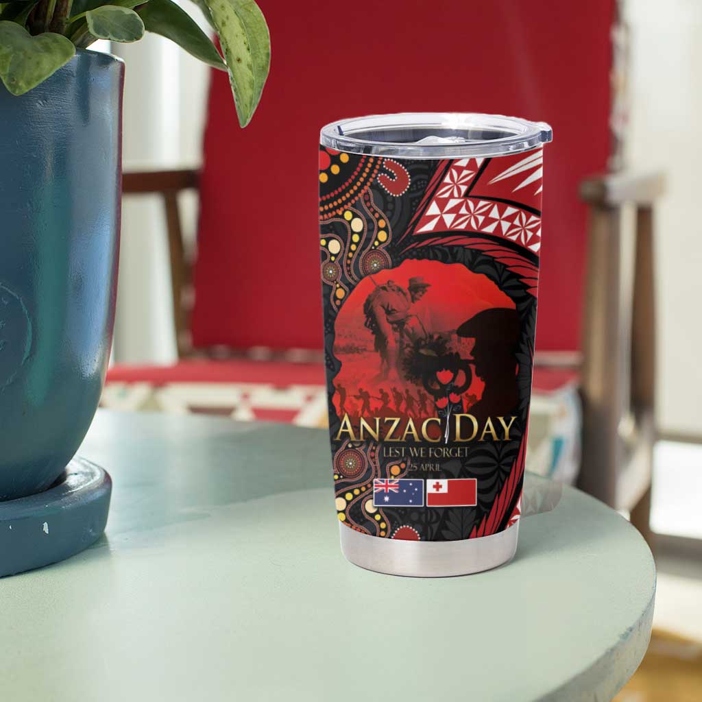 Tonga and Australia ANZAC Day Tumbler Cup Aboriginal and Ngatu Art Pattern - Gallipoli Lest We Forget LT03 - Polynesian Pride