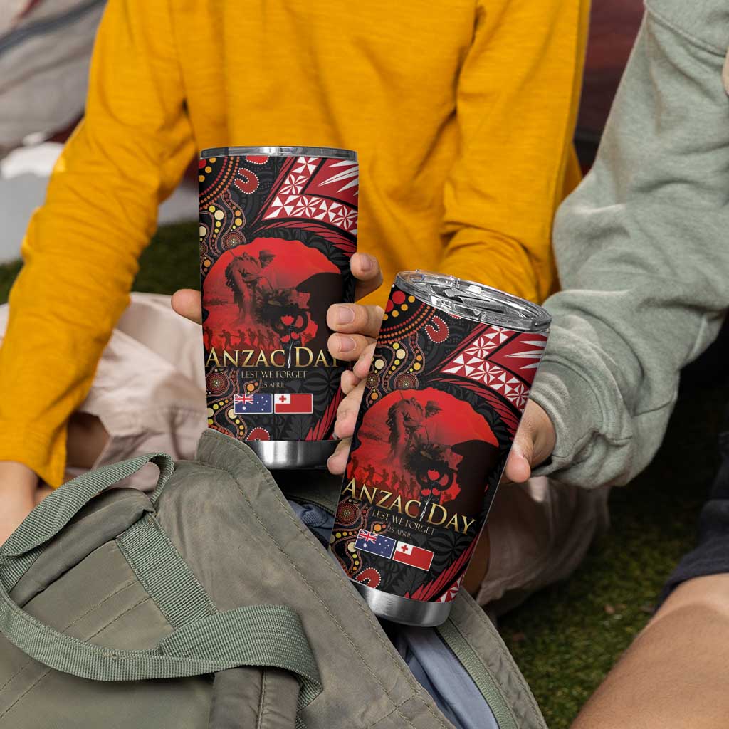 Tonga and Australia ANZAC Day Tumbler Cup Aboriginal and Ngatu Art Pattern - Gallipoli Lest We Forget LT03 - Polynesian Pride