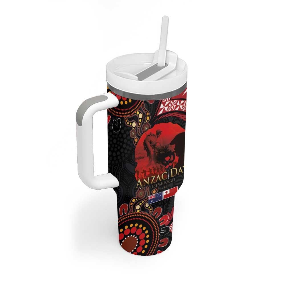 Tonga and Australia ANZAC Day Tumbler With Handle Aboriginal and Ngatu Art Pattern - Gallipoli Lest We Forget LT03 - Polynesian Pride