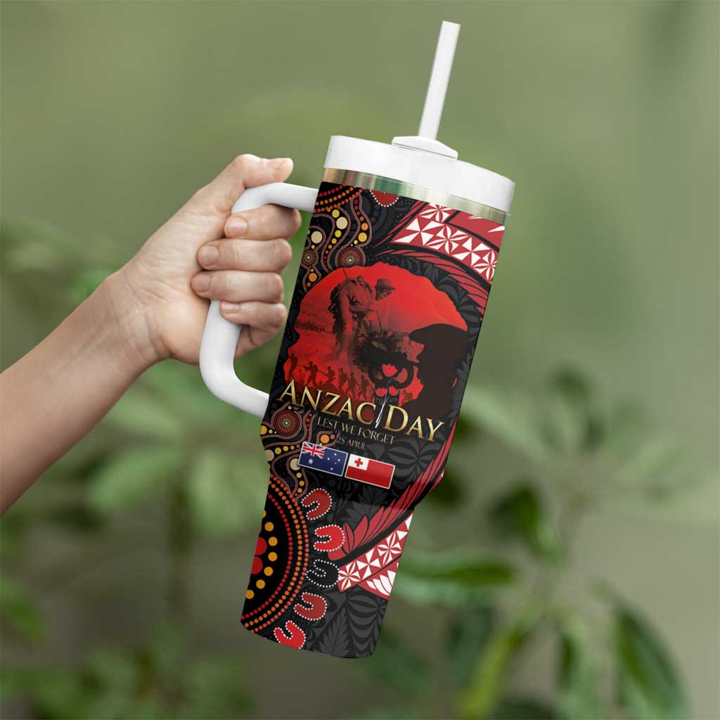 Tonga and Australia ANZAC Day Tumbler With Handle Aboriginal and Ngatu Art Pattern - Gallipoli Lest We Forget LT03 - Polynesian Pride