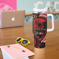 Tonga and Australia ANZAC Day Tumbler With Handle Aboriginal and Ngatu Art Pattern - Gallipoli Lest We Forget LT03 - Polynesian Pride