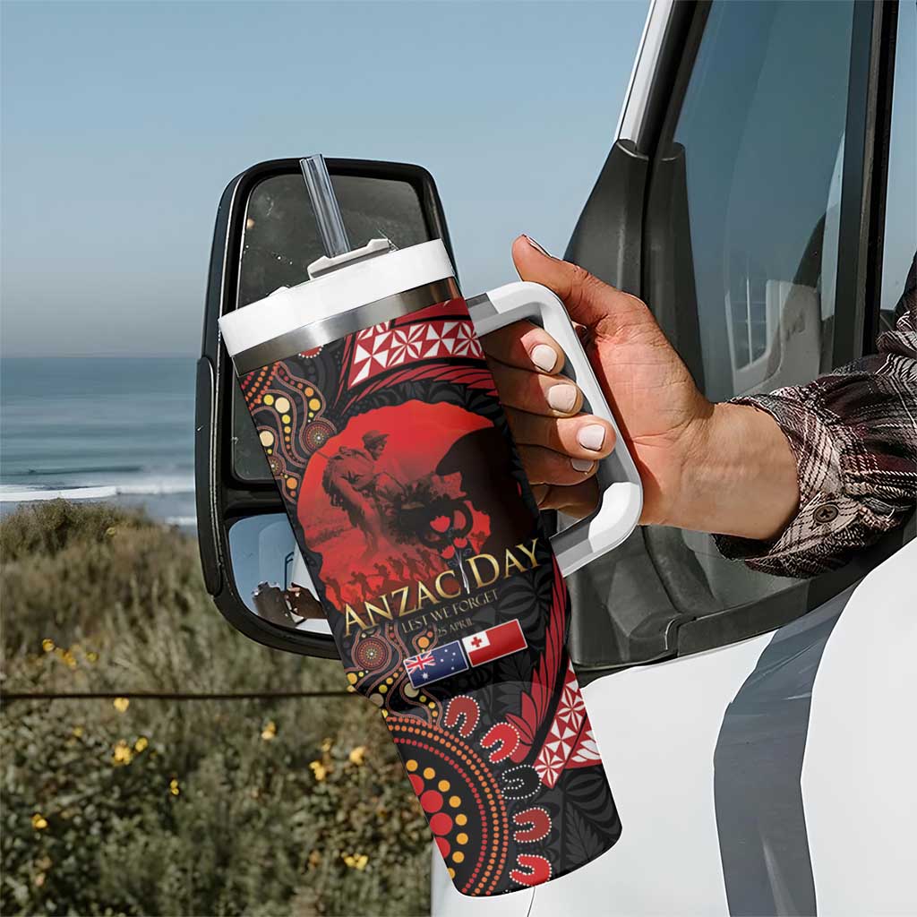 Tonga and Australia ANZAC Day Tumbler With Handle Aboriginal and Ngatu Art Pattern - Gallipoli Lest We Forget LT03 - Polynesian Pride