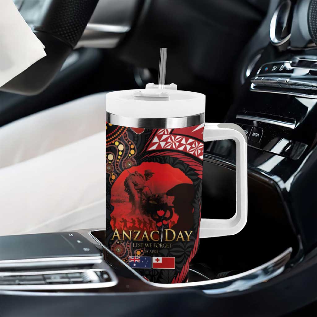 Tonga and Australia ANZAC Day Tumbler With Handle Aboriginal and Ngatu Art Pattern - Gallipoli Lest We Forget LT03 - Polynesian Pride
