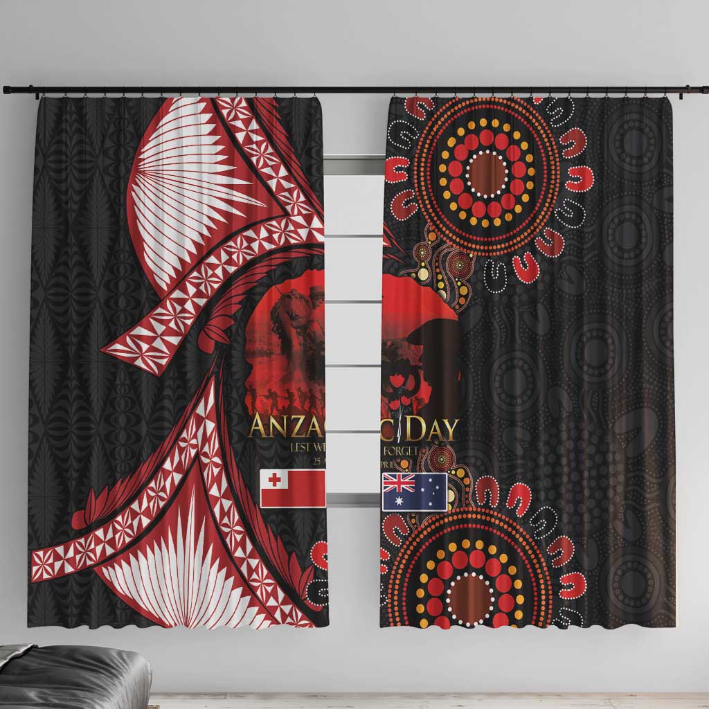 Tonga and Australia ANZAC Day Window Curtain Aboriginal and Ngatu Art Pattern - Gallipoli Lest We Forget