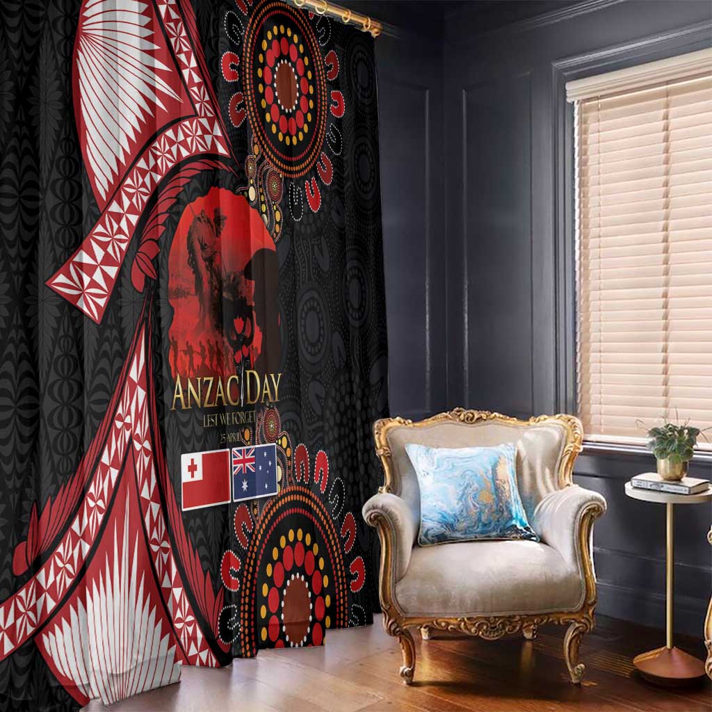 Tonga and Australia ANZAC Day Window Curtain Aboriginal and Ngatu Art Pattern - Gallipoli Lest We Forget LT03 - Polynesian Pride