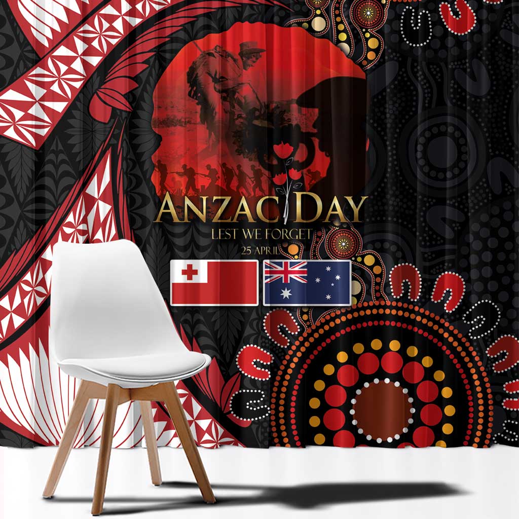Tonga and Australia ANZAC Day Window Curtain Aboriginal and Ngatu Art Pattern - Gallipoli Lest We Forget LT03 - Polynesian Pride