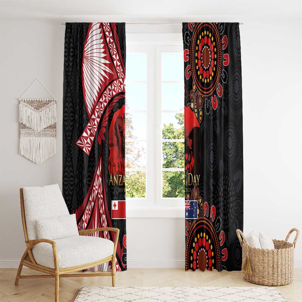 Tonga and Australia ANZAC Day Window Curtain Aboriginal and Ngatu Art Pattern - Gallipoli Lest We Forget LT03 - Polynesian Pride