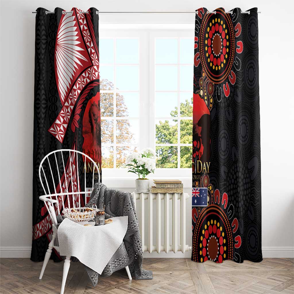 Tonga and Australia ANZAC Day Window Curtain Aboriginal and Ngatu Art Pattern - Gallipoli Lest We Forget LT03 - Polynesian Pride