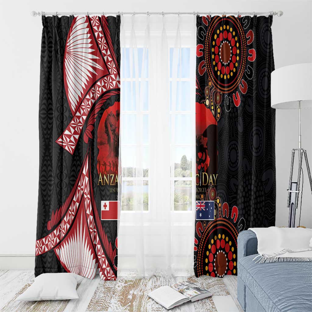 Tonga and Australia ANZAC Day Window Curtain Aboriginal and Ngatu Art Pattern - Gallipoli Lest We Forget LT03 - Polynesian Pride