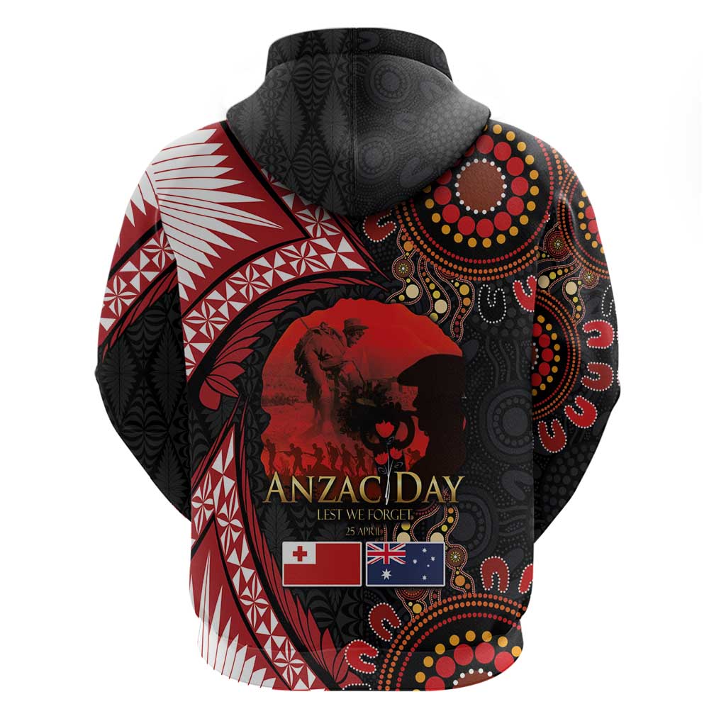 Tonga and Australia ANZAC Day Zip Hoodie Aboriginal and Ngatu Art Pattern - Gallipoli Lest We Forget