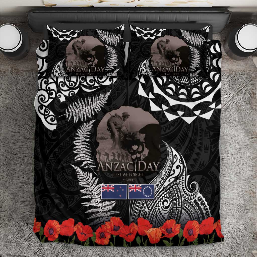 New Zealand and Cook Islands ANZAC Day Bedding Set Gallipoli Lest We Forget Tatau Art Tribal and Maori Tattoo with Fern