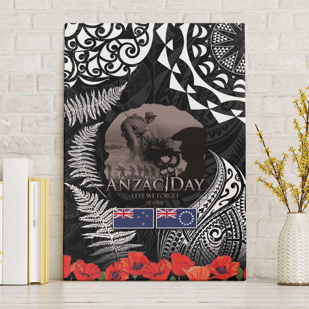 New Zealand and Cook Islands ANZAC Day Canvas Wall Art Gallipoli Lest We Forget Tatau Art Tribal and Maori Tattoo with Fern