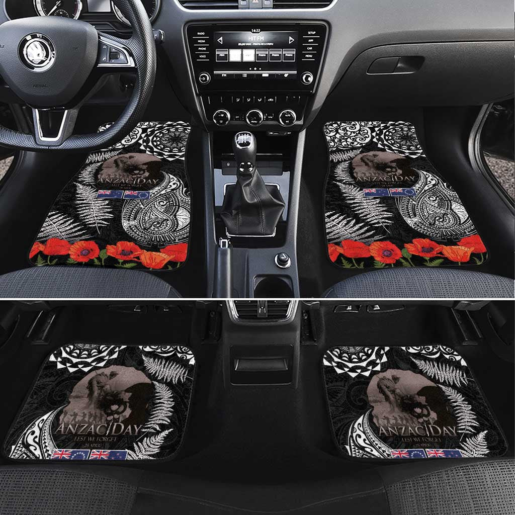 New Zealand and Cook Islands ANZAC Day Car Mats Gallipoli Lest We Forget Tatau Art Tribal and Maori Tattoo with Fern LT03 Set 4pcs Black - Polynesian Pride