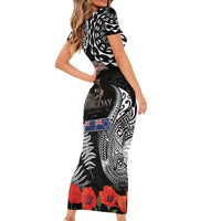 New Zealand and Cook Islands ANZAC Day Family Matching Short Sleeve Bodycon Dress and Hawaiian Shirt Gallipoli Lest We Forget Tatau Art Tribal and Maori Tattoo with Fern