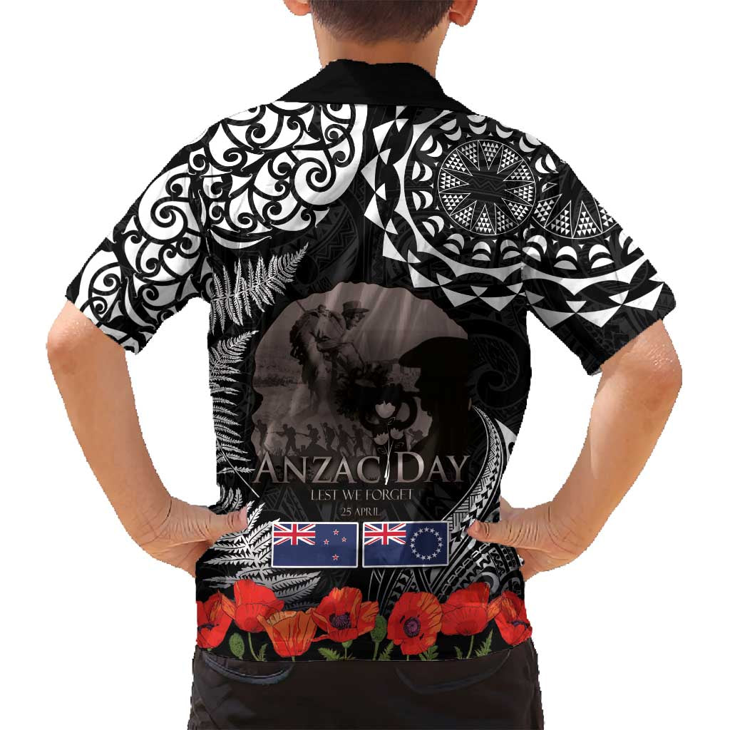 New Zealand and Cook Islands ANZAC Day Family Matching Tank Maxi Dress and Hawaiian Shirt Gallipoli Lest We Forget Tatau Art Tribal and Maori Tattoo with Fern