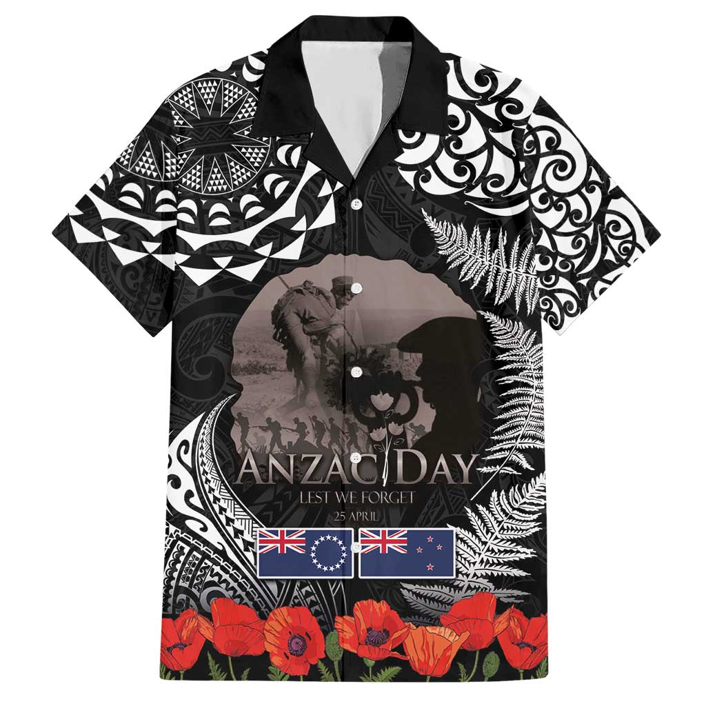 New Zealand and Cook Islands ANZAC Day Hawaiian Shirt Gallipoli Lest We Forget Tatau Art Tribal and Maori Tattoo with Fern