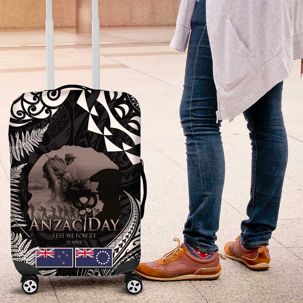 New Zealand and Cook Islands ANZAC Day Luggage Cover Gallipoli Lest We Forget Tatau Art Tribal and Maori Tattoo with Fern